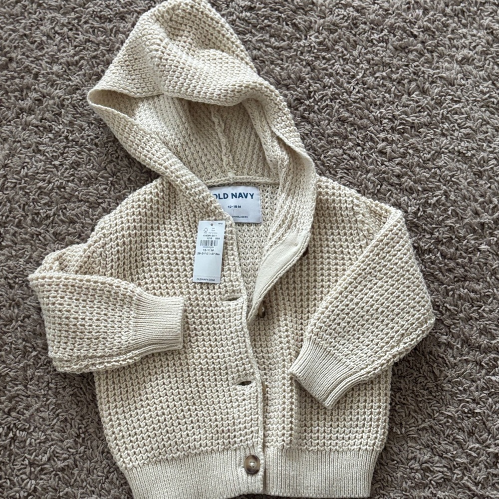 Old Navy Beige Hooded Knit Cardigan